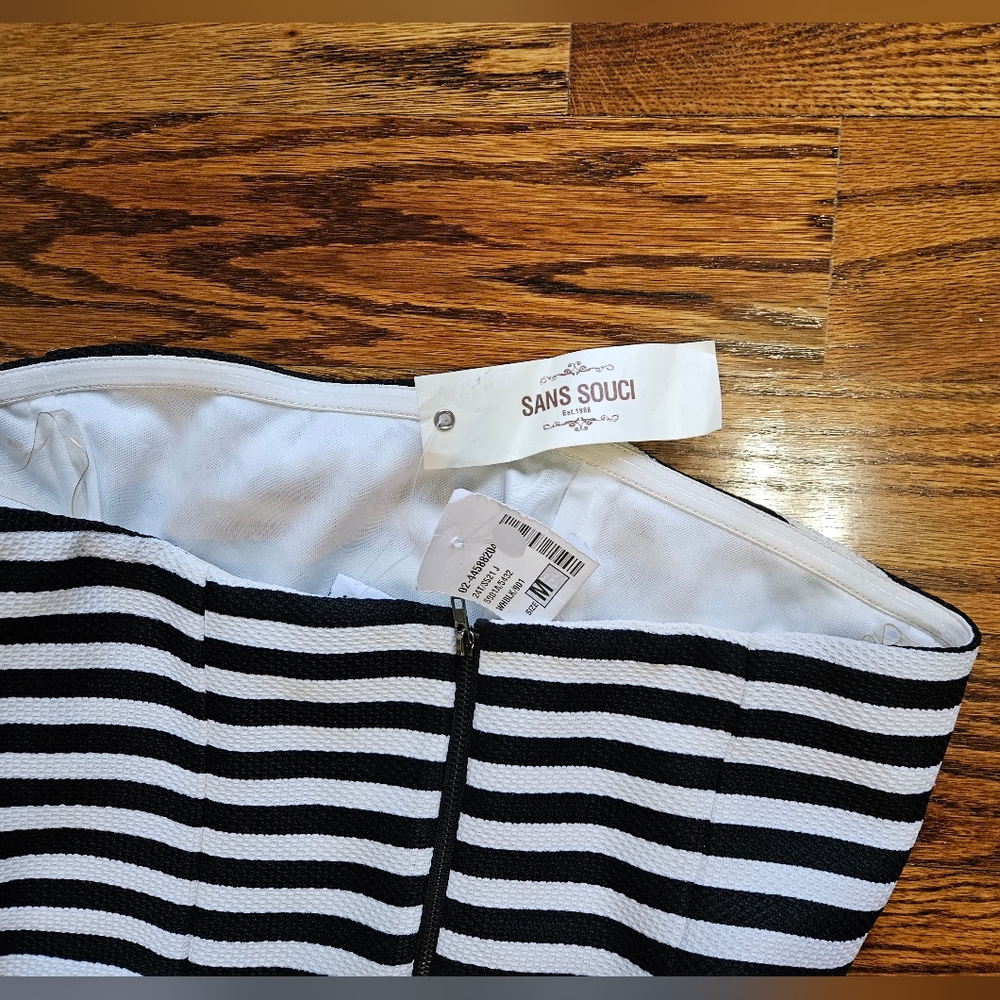 NWT Sans Souci black white striped dress off the shoulders